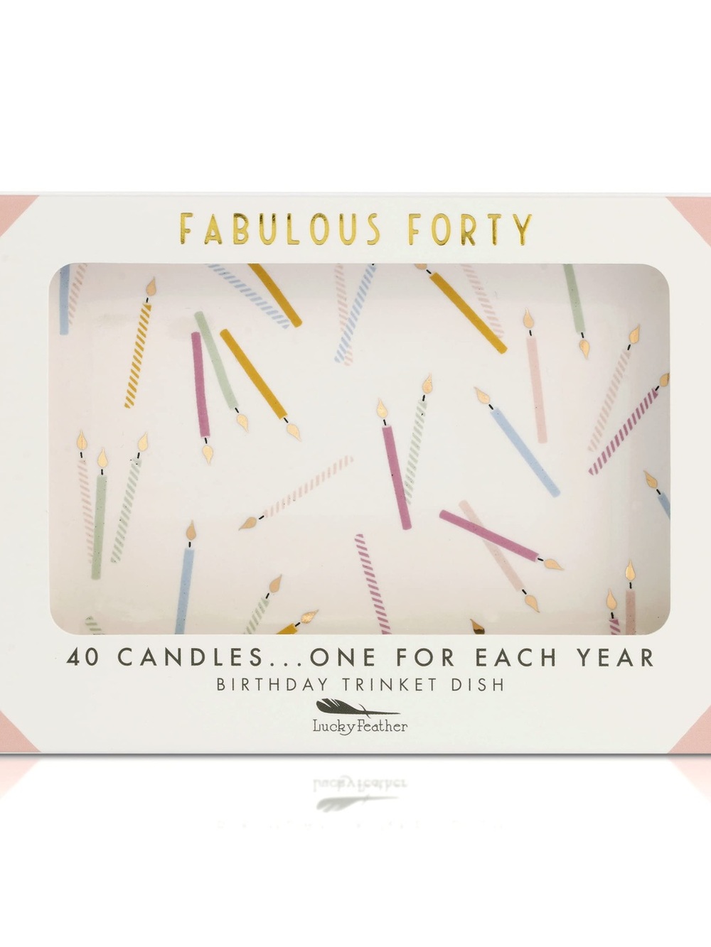 New Lucky Feather "Fabulous Forty" ceramic jewelry trinket dish 40 candles